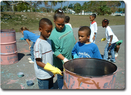 Children  Painting Steel Drumsin the Bahama's